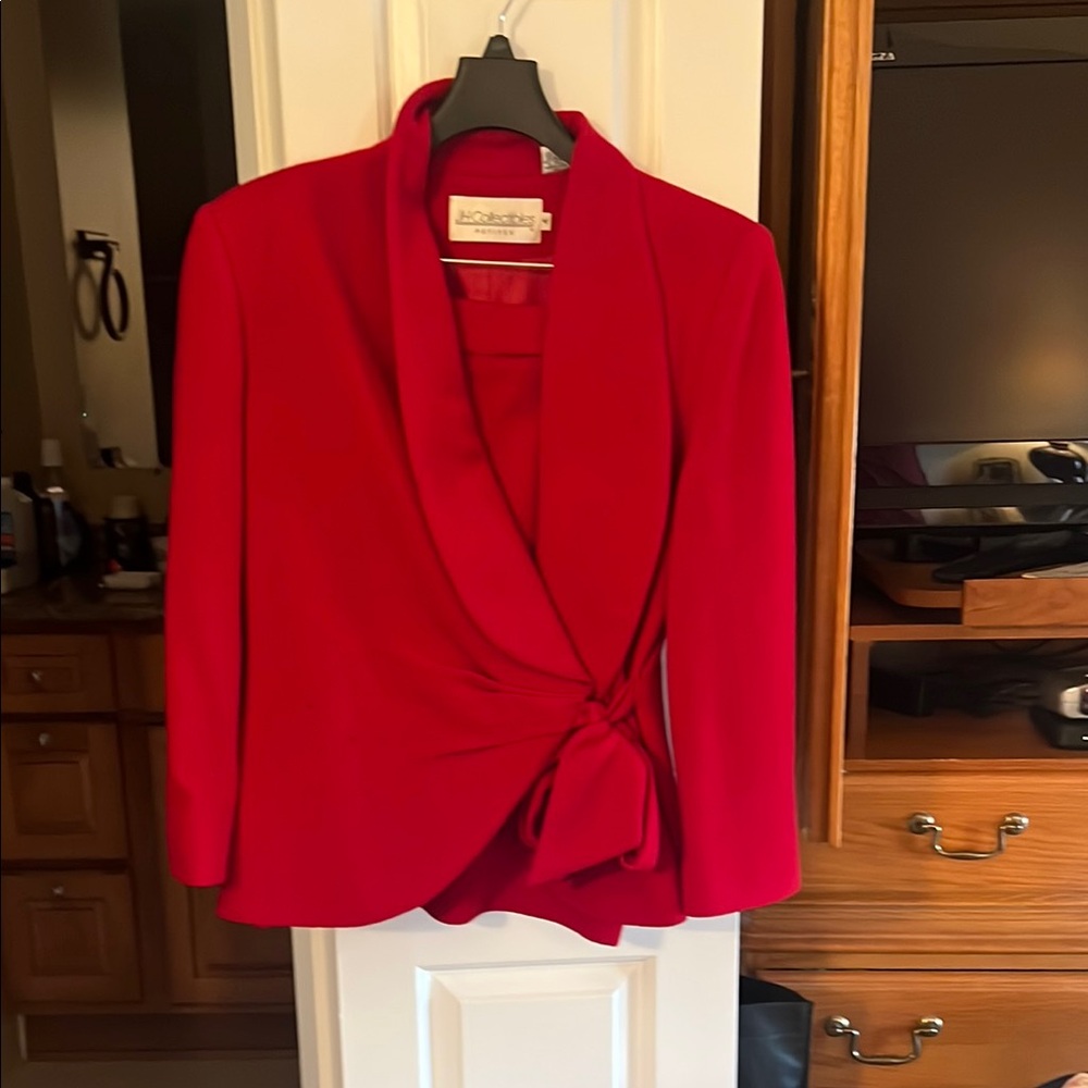 J. H. Collectibles Bold Red Women's Knit Skirt with Wrapped Blazer